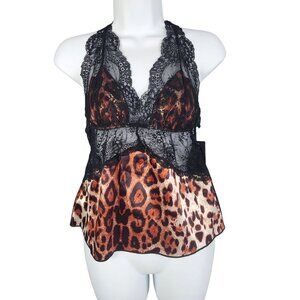 Fredericks Of Hollywood Leopard Print Lace Halter Babydoll Lingerie Set Small